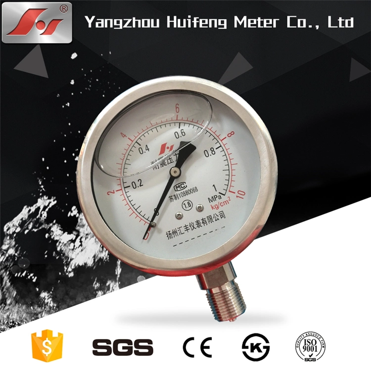 1MPa Stainless Steel Industrial Pressure Gauge, Glycerin Filled Manometer Crimped Ring