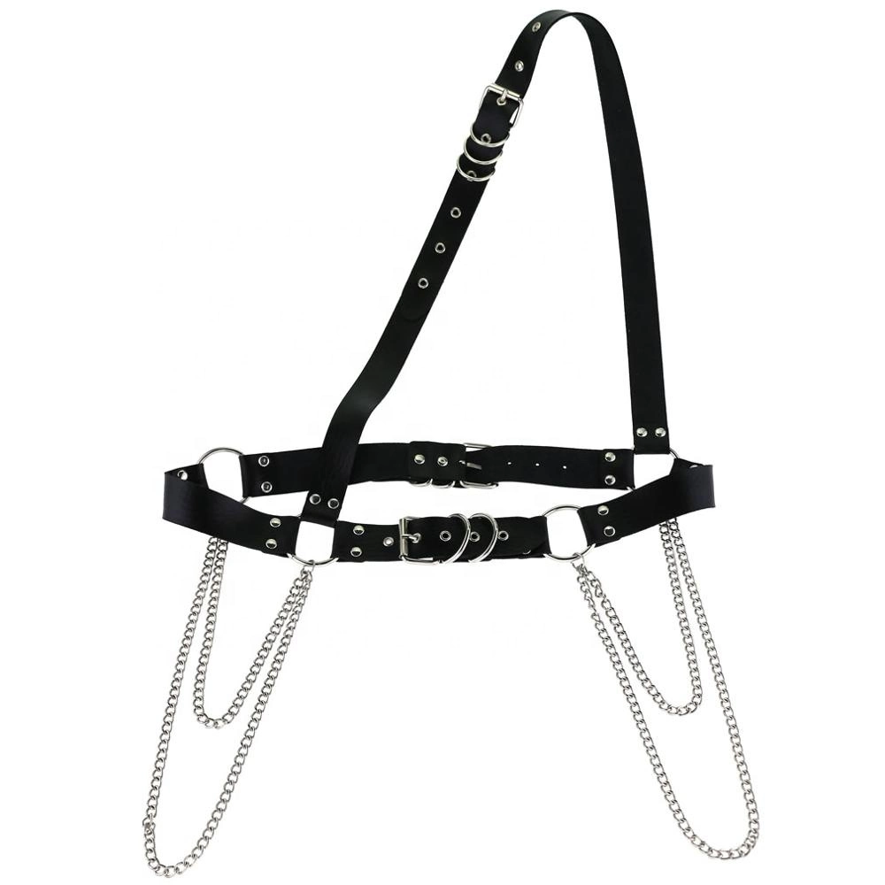 Body Harness Sex Leder Produkt für Männer und Frauen Taille Gürtel Kette Punk Hip-Hop Silber Pin Leder Bund