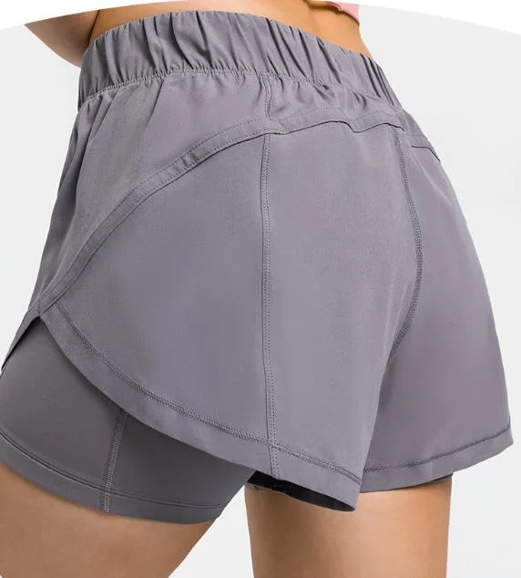 2 En 1 Shorts d'exercice pour femmes Shorts de course à séchage rapide et élastiques élevés Shorts de sport athlétiques pour femmes Shorts de gym pour femmes