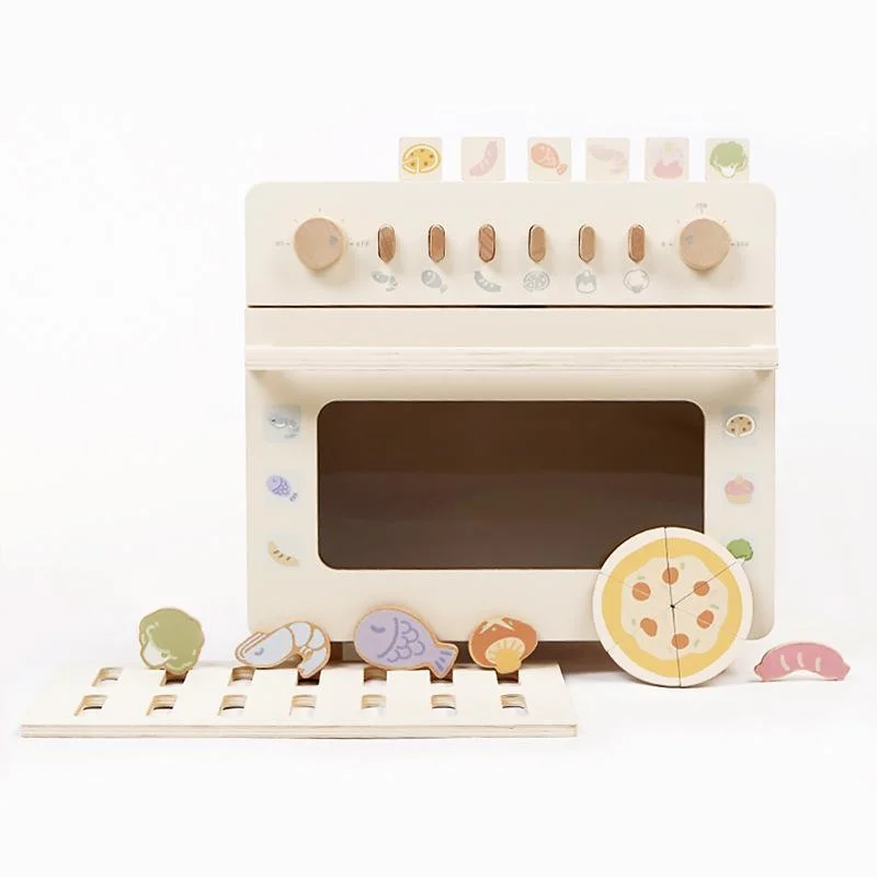 19PCS Wooden Prentend Toy Wooden Oven with Food