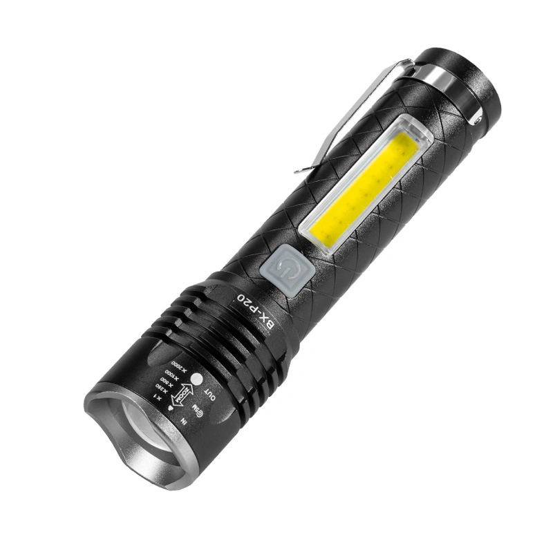 LUZ LED Luz de destello COB lado Blanco Rojo Luz recargable emergencia exterior Linterna zoomable