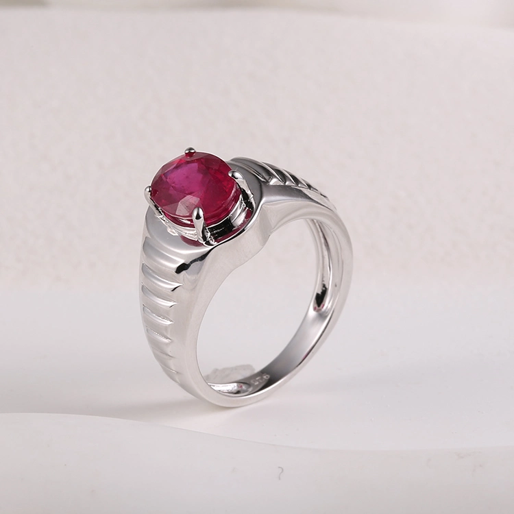 925 Silver Fashion Style Fine Jewellery Factory Wholesale Men's Jewelry Charm Red CZ Diamond Rhodium Plated Elegant Ring