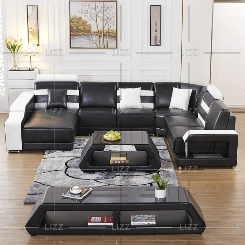 Italy Furniture Modern Genuine Leather Sectional Leisure Corner LED Sofa