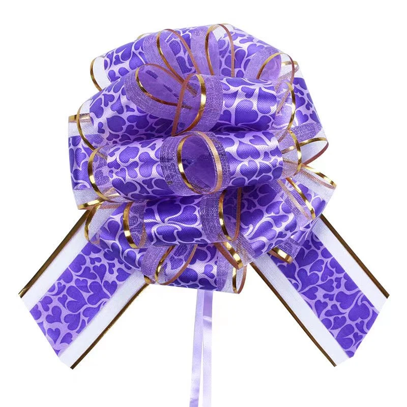 Hand-Pulled Flower with Tree Pattern Christmas Gift Wrapping Organza Flower POM POM Pull Bow Ribbon Pull Bow