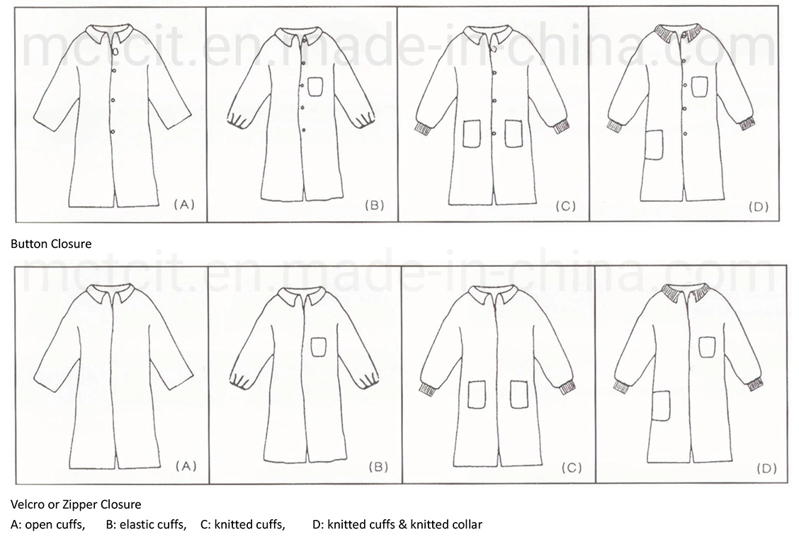 طبقة طلاء Visotor Coat معمل غير منسوجة للاستعمال مرة واحدة مع جيوب