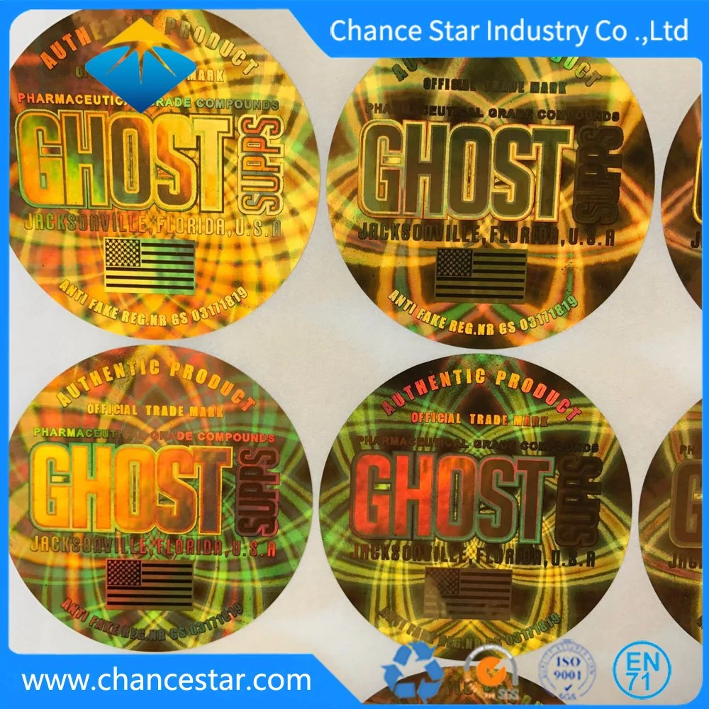 Custom Big Size Round 3D Gold Overlay Hologram Sticker Labels