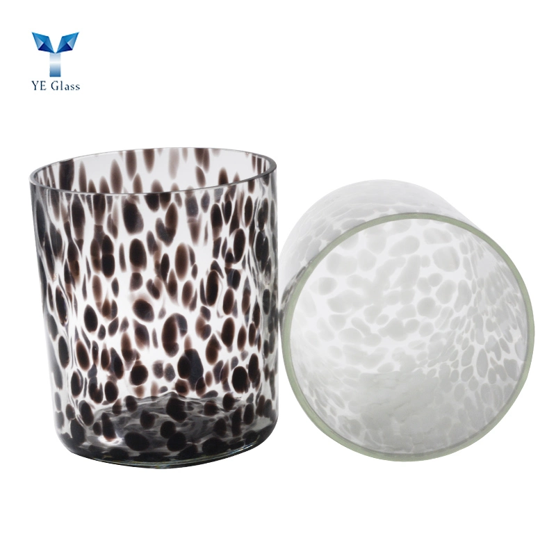 Luxury Popular Hand Blown White Brown Leopard Large Vogue Glass Candle Jar