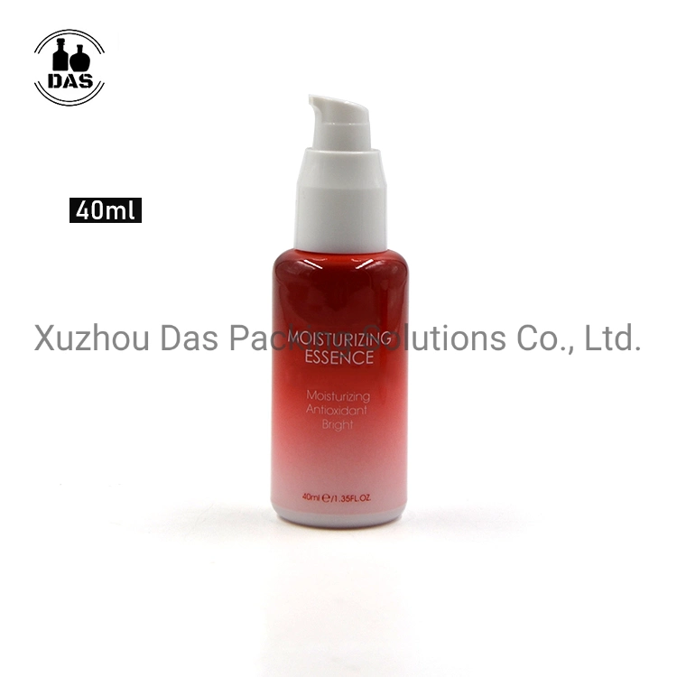 Customized 40ml Gradient Red Glass Cosmetic Cream Lotion Pump Bottle