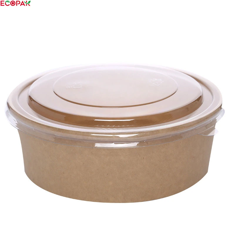 Disposable Take Away Lunch Box Kraft Paper Salad Bowl with Pet Lid