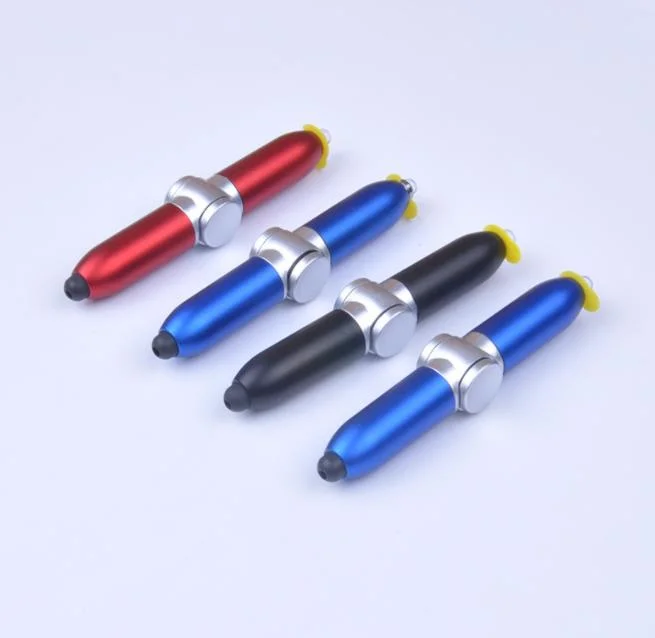 Creative 4 in 1 Function Mini Stylus Touch LED Light Finger Spinner Ballpoint Pen