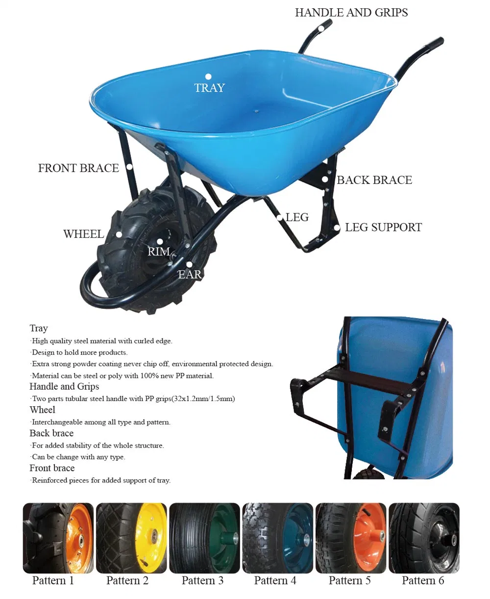 Wb2206p Heavy Duty Wheel Barrow Wheelbarrow with Pneumatic Wheel for Garden Construction