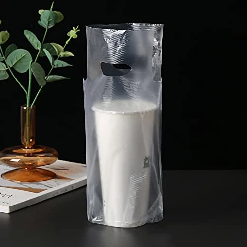 Clear Drink Cup Plastic Bags, Take Away Pouch Packaging Bags for Coffee/Juice/Tea