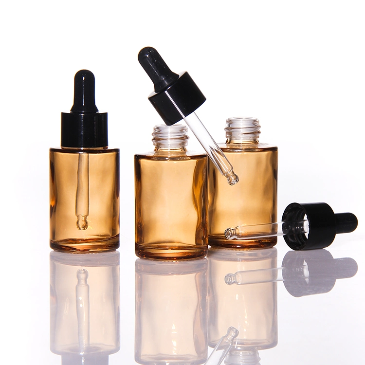 Cosmetic Dropper Bottle 20ml 30ml 40ml 50ml 60ml 80ml 120ml Flat Shoulder Serum Oils Glass Dropper Bottle with Pink Paper Box