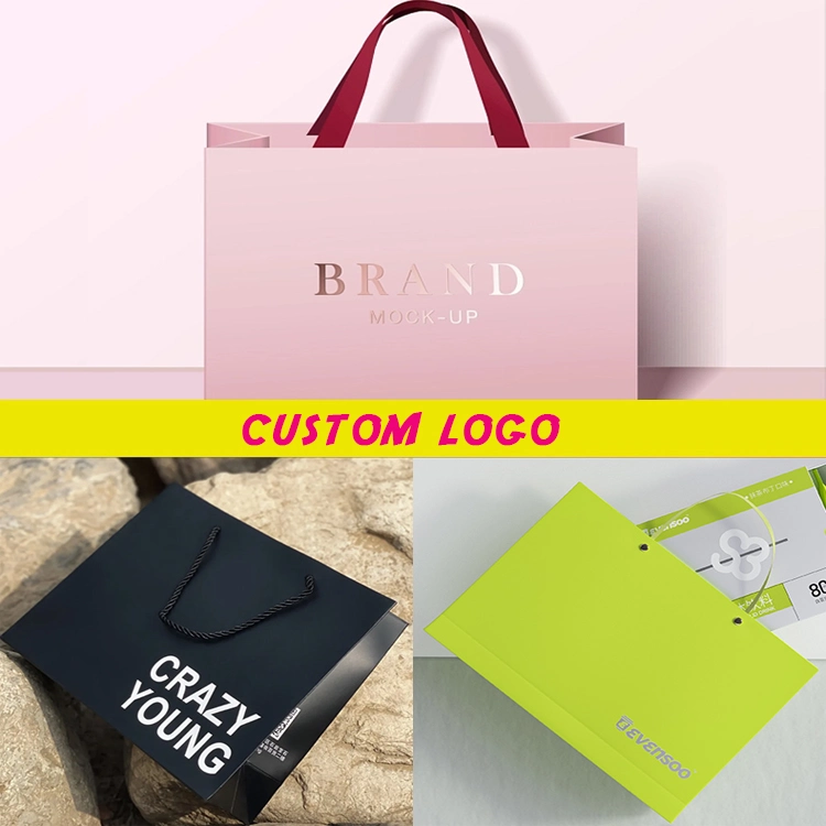 Commerce de gros imprimé personnalisé votre propre logo Emballage recyclable sac cadeau blanc Craft Shopping sac de papier avec les poignées de ruban