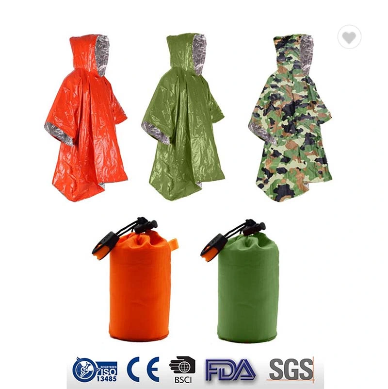 Wholesale Thermal Mylar Space Emergency Blanket Poncho Keeps Your Gear Dry and Warm Raincoat Survival Equipment for Camping