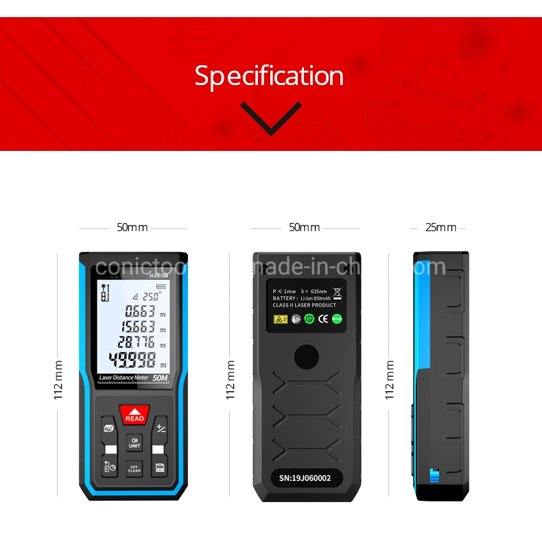 50m/70m/100m/120m Laser Distance Meter Rangefinder with Rechargeable Battery