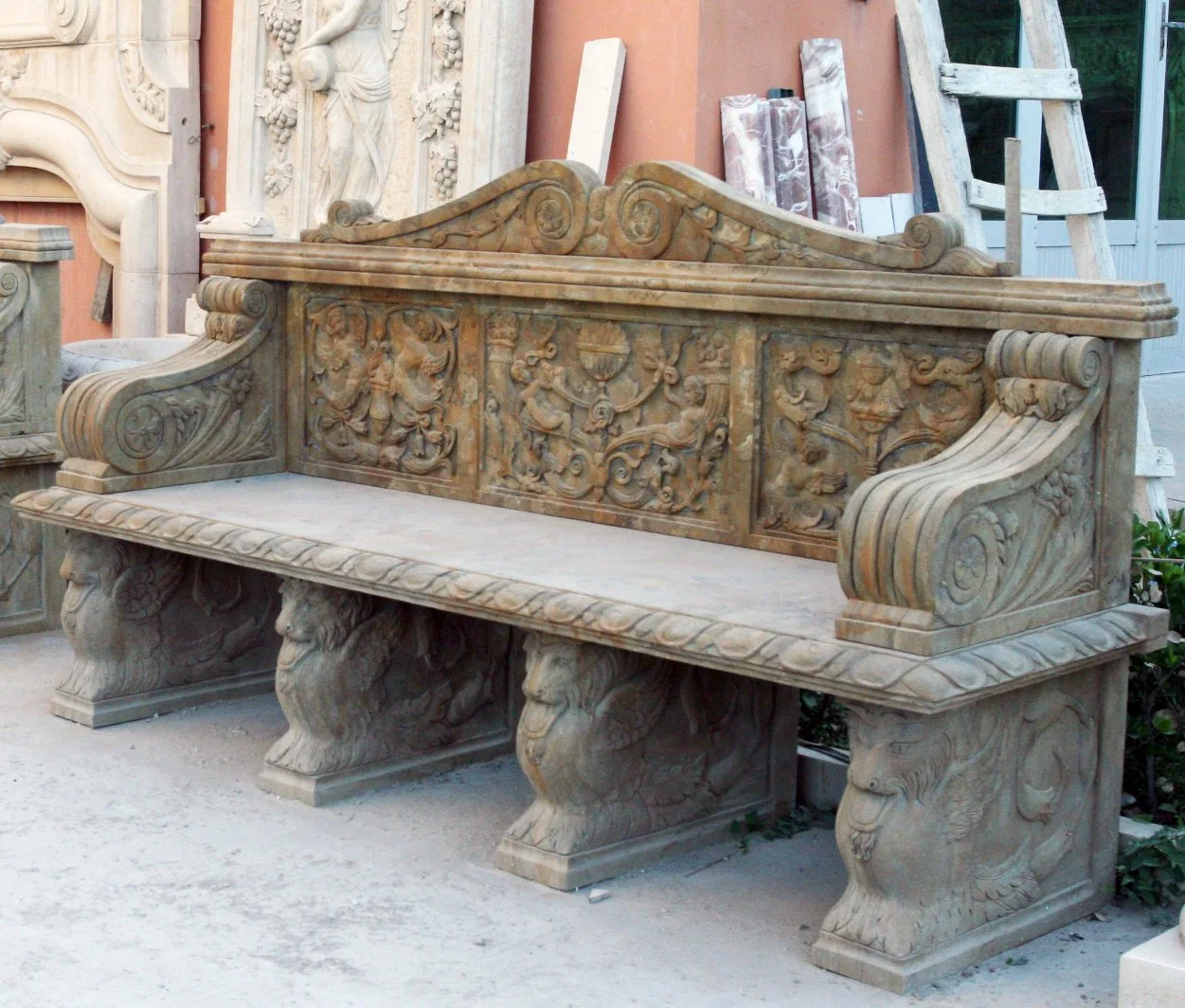 Garden Decoration Outdoor Furniture Stone Marble Carving Park Bench (SYMB-016)