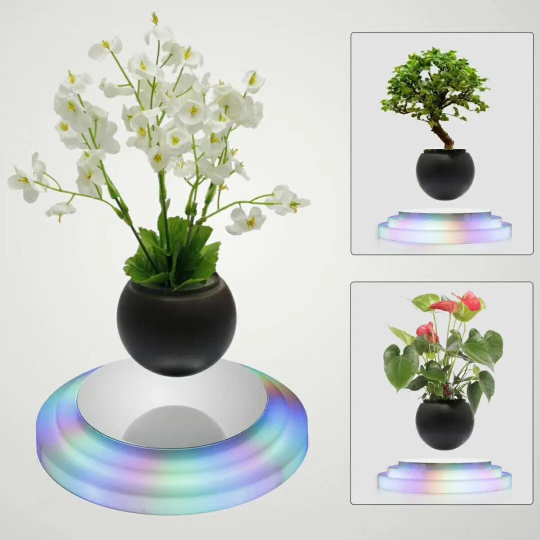 New Colorful LED Light Magnetic Floating Levitation Plant Pot Air Bonsai