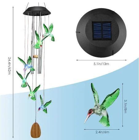 Solar Wind Aluminum Tube Windbell Lamp Automatic Colorful Flash Wooden Pendant