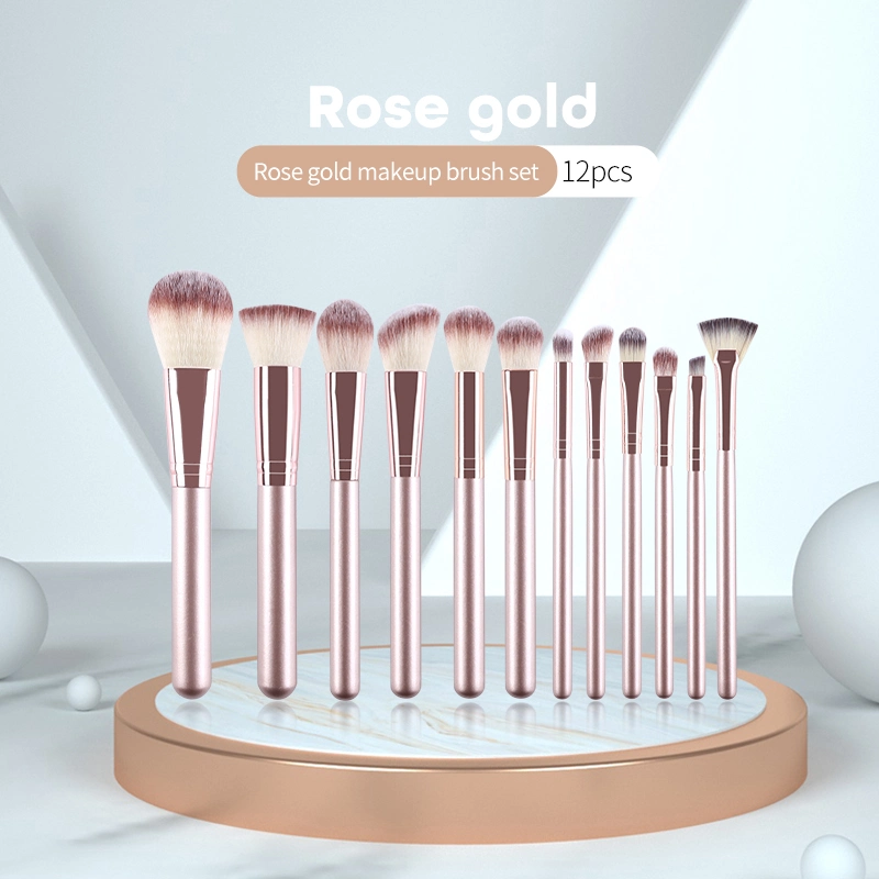 Professionelle 12pcs kosmetische Bürsten Kit ODM OEM Fabrik Luxus Rose Gold Make-up Bürsten Set mit Reise-Portable-Tasche