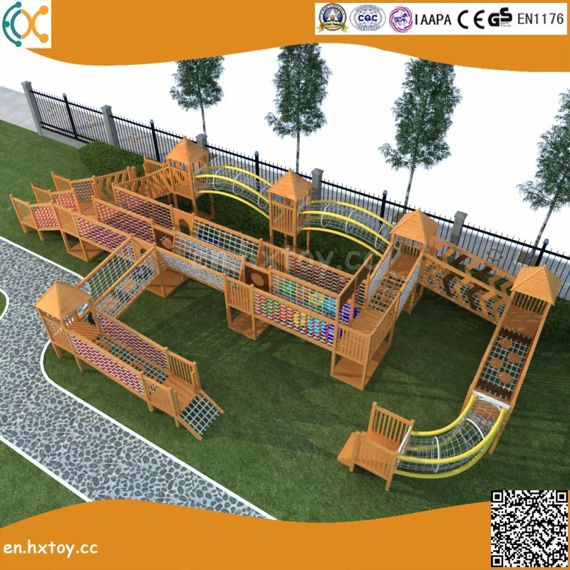 Outdoor Wooden Adventure Playground with Climbing Net in Amusement Park