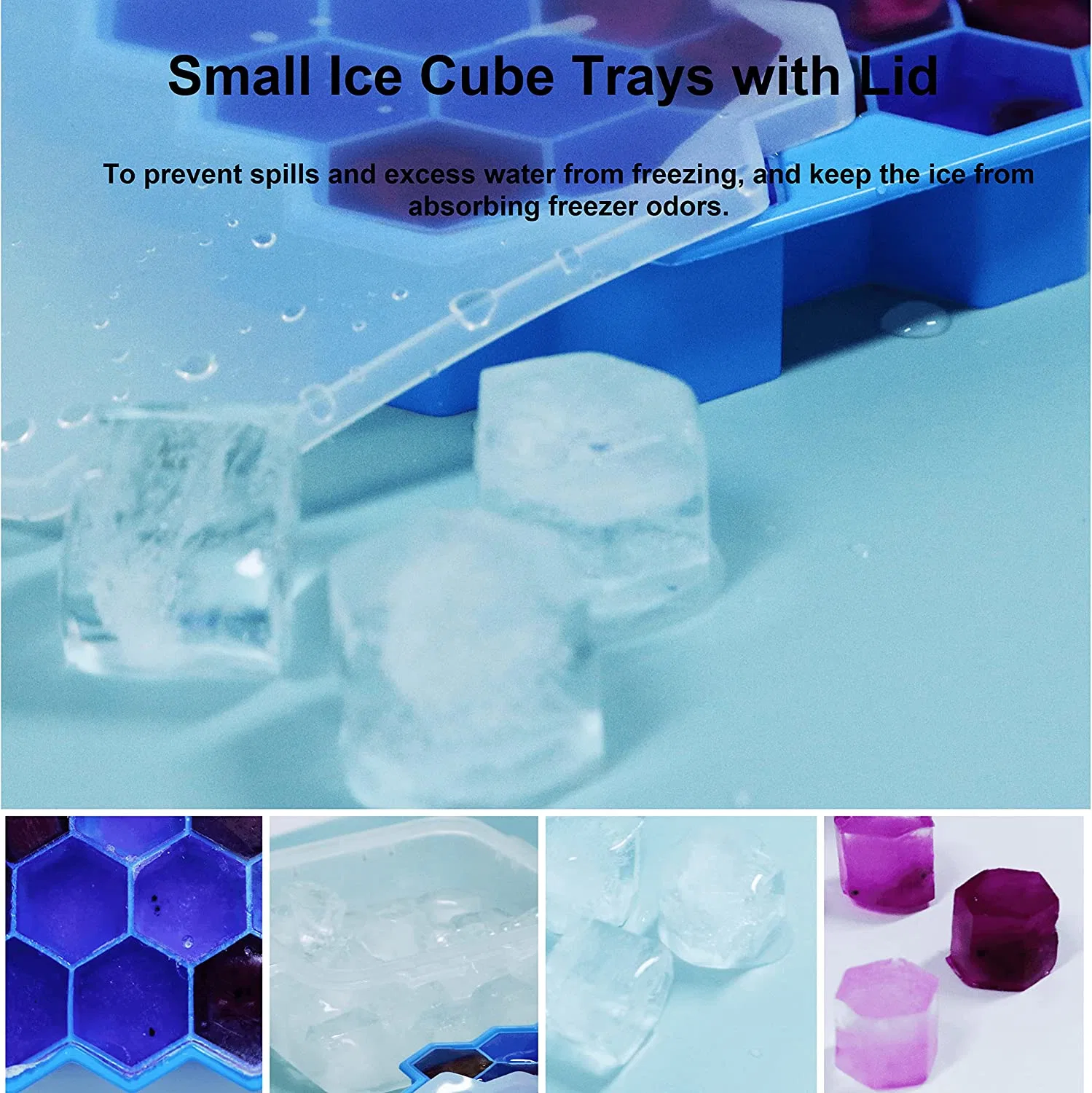 Silicone Ice Cube Tray with Lid for Ice Cube Molds Easy-Release Reusable Ice Cube in Organizer Bins or Ice Bucket for Cocktail Bar