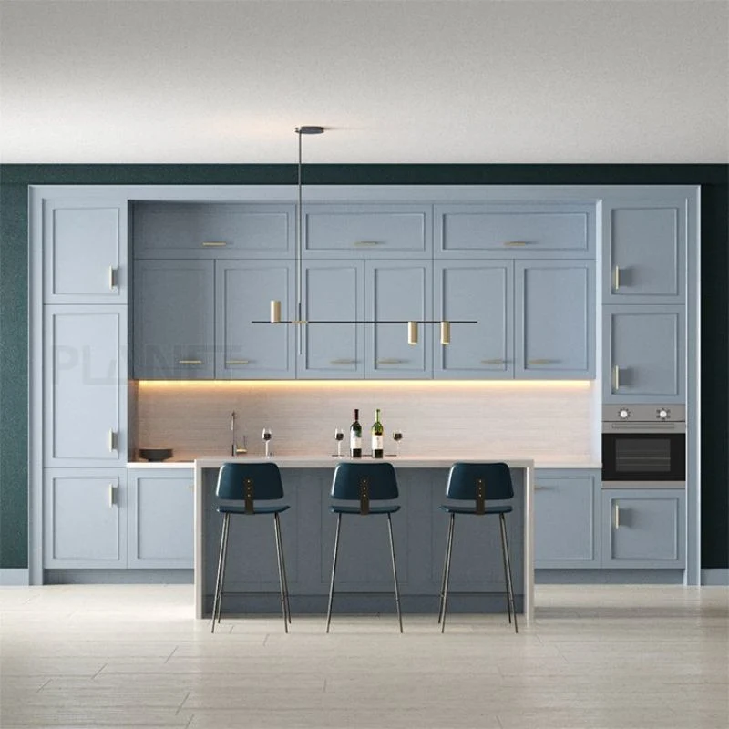 Factory Price Outlet Modern Sky Blue Pull out Lacquer Kitchen Cabinets Set Designs Made in China