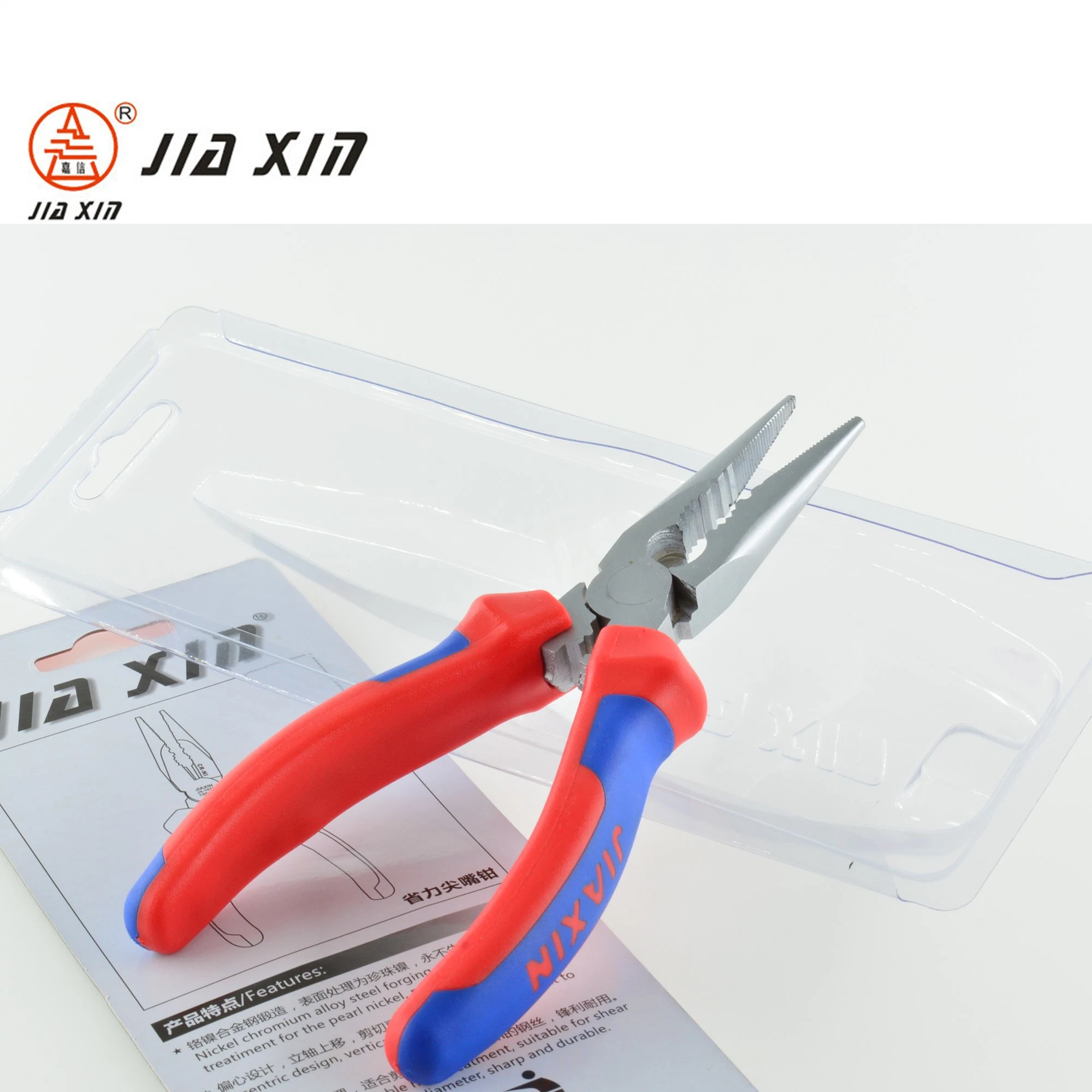 Professional Nickel-Plated Long Nose Pliers with Bi-Color Dipped Handles