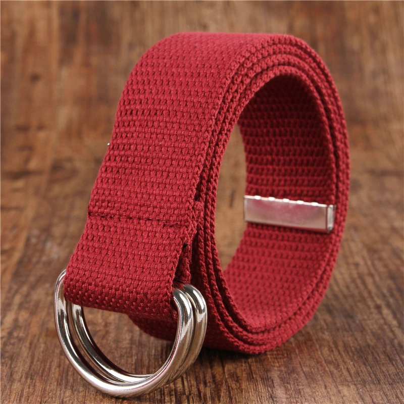 Mens and Womens Unisex 2-in-1 Adjustable Web Canvas Double D Ring Belt with D-Ring