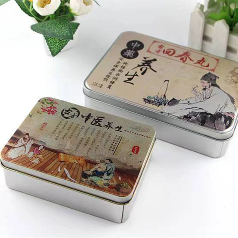 Metal rectangular Tin Metal tapa con bisagras Tin Metal Caja vacía Caja de lata con tapa para la píldora de maquillaje de joyas Watercolor Artesanía de dulces