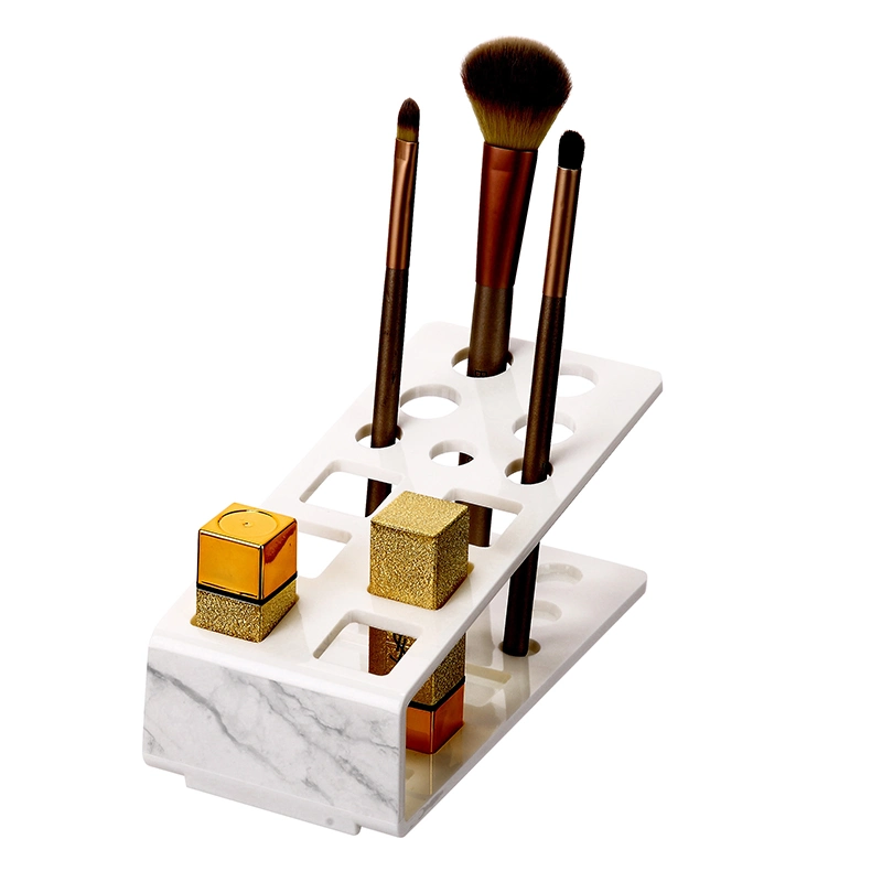 Household Portable Eyebrow Pencil Standing Cosmetic Brushes Holder Marble Design Plastic Makeup Organizer for Brush Lipstick