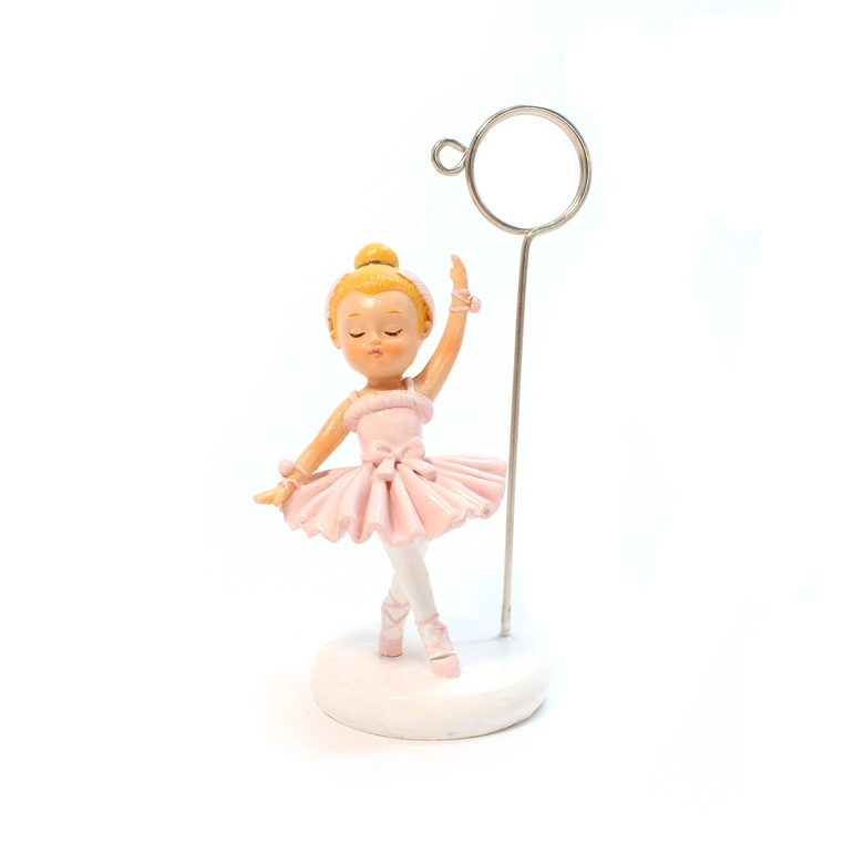 Amazing Resin Ballet Girl Figurine with Pink Costume Photo Message Card Clip for Office, Tabletop