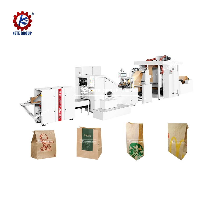 Online Shopping Fully Automatic Kraft Brown Square Bottom Shopping Paper Bag Making Machine with Printing Inline Sos Bag