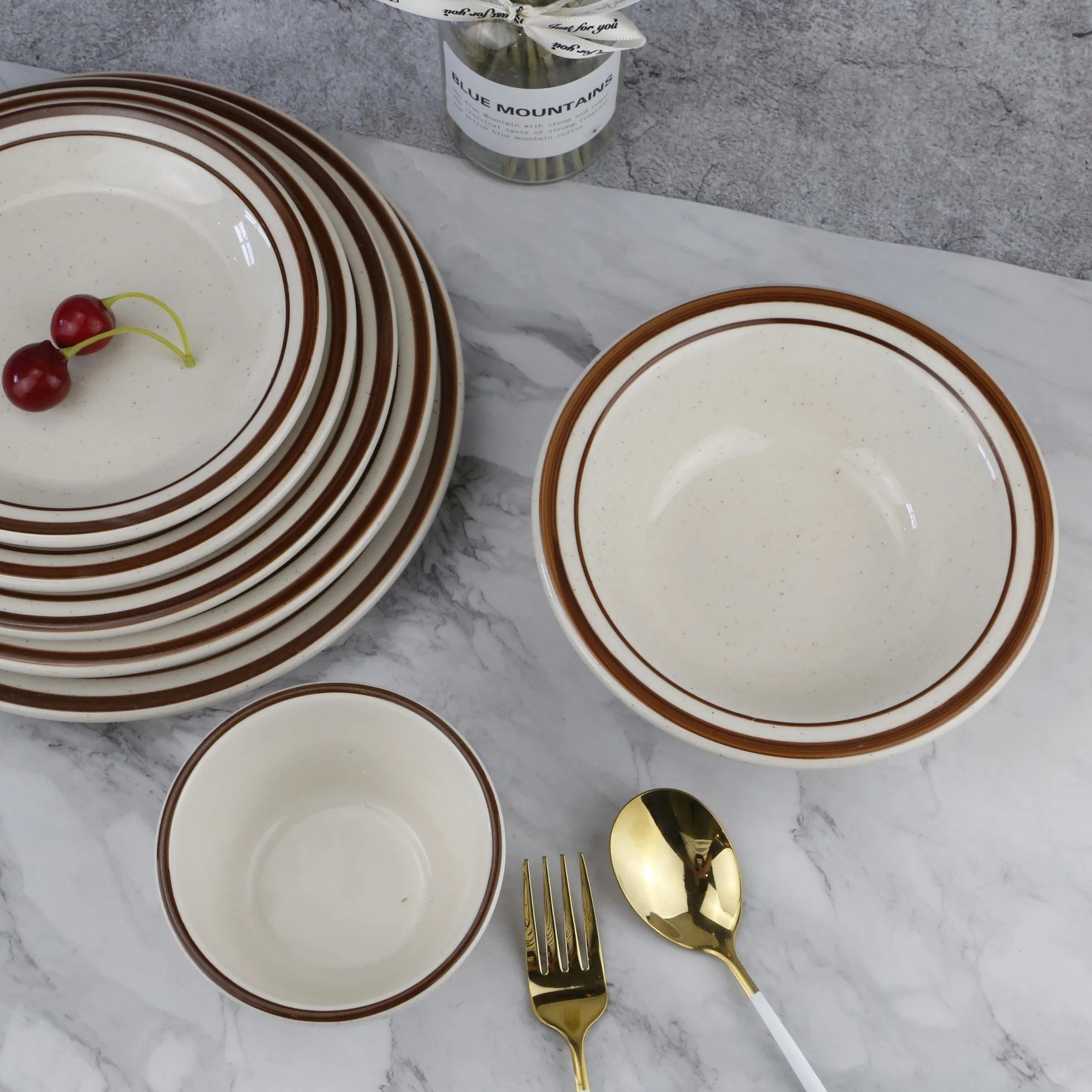 Hot Sale Hand-Painted Brown Rim Spice Dinnerware Set