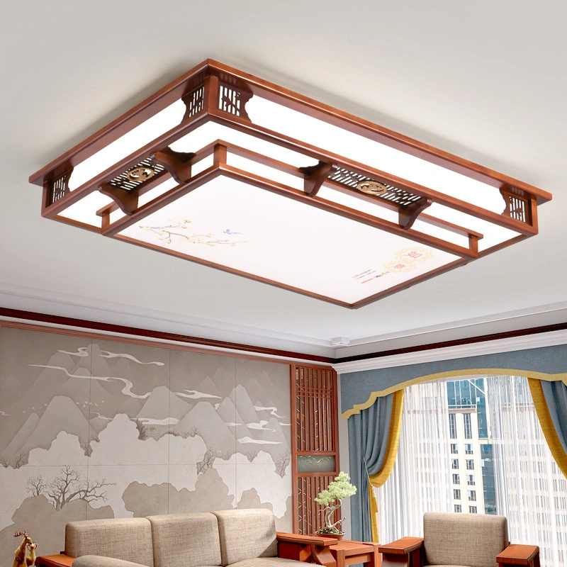 Rectangular Round Wooden LED Ceiling Lamp for Home Hotel Hall