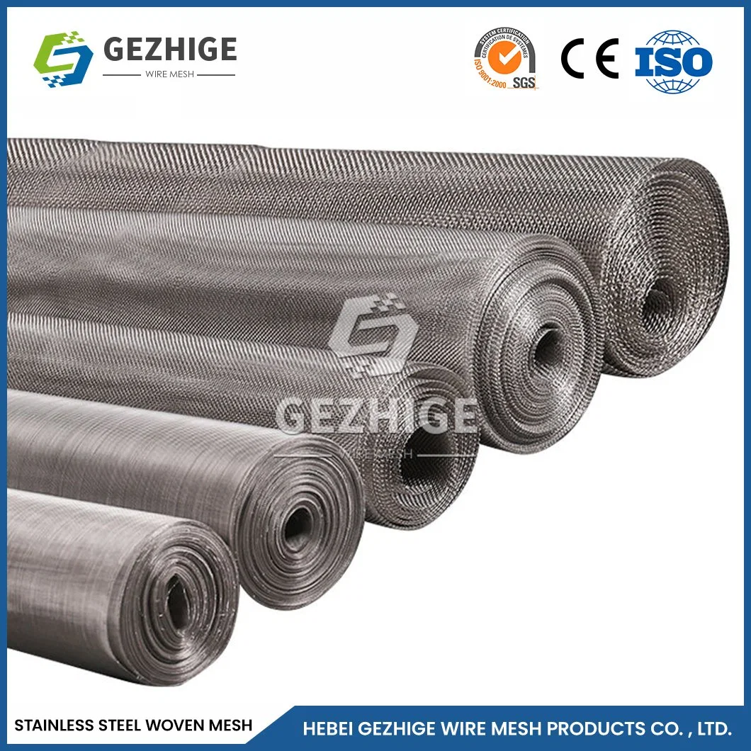 Gezhige Stainless Steel Mesh 150 Micron Screen Manufacturing China Green Chicken Wire Fence 0.154 Mesh 304 316 Micron Plain Weave Stainless Steel Wire Mesh