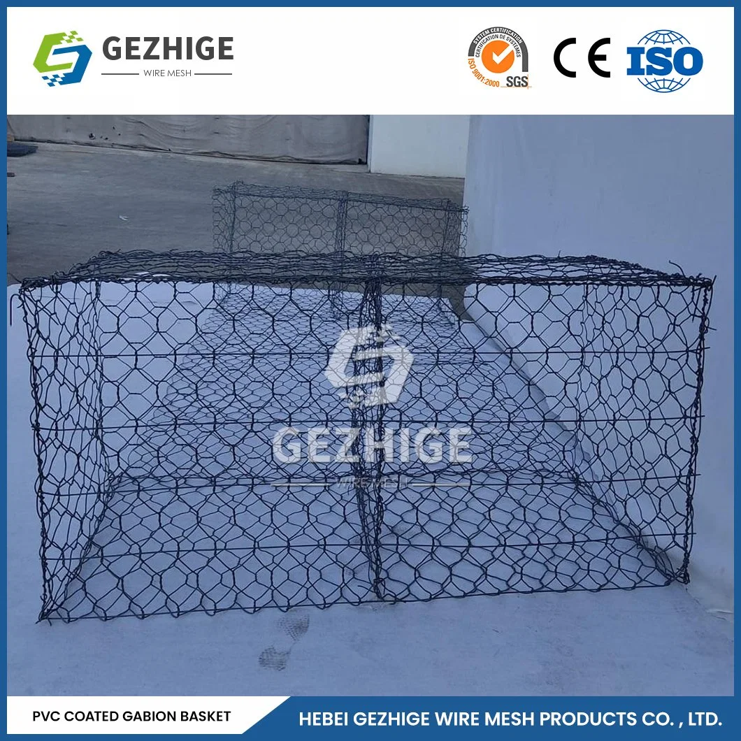 Gezhige 100x150 mm construction de gabions Fabricant ralingue 3.0-4.0mm Épaisseur de fil PVC grillage hexagonal de la Chine de gabions 4.0*1,0*0,5 m de gabions filet cage en acier galvanisé