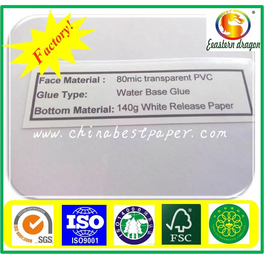 Papier autocollant PVC transparant 80 mic