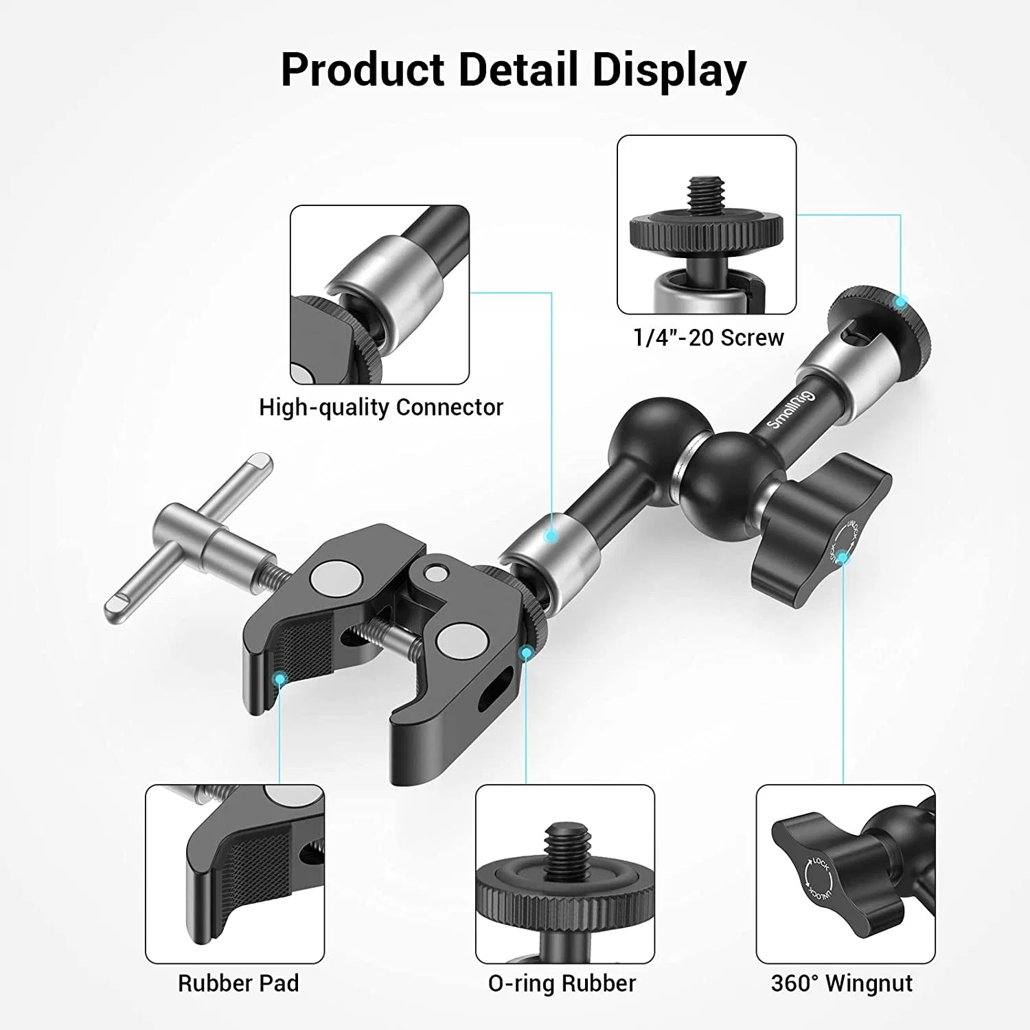 Smallrig Super Clamp con rosca de 1/4" y 3/8" y 5,8 Pulgadas poder de fricción ajustable brazo mágico articulado con rosca de 1/4" Tornillo para monitor LCD/luces LED