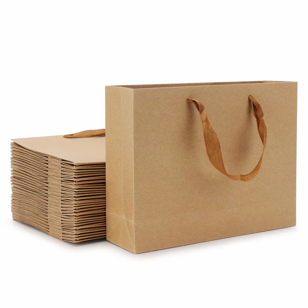Cardboard Gift Shopping Packaging Paper Bags with Ribbon Handle
