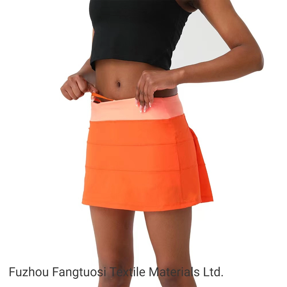 Solid Color Plus Size Elastic Quick Dry High Waist Pleated Tennis Skirts Women Athletic Golf Running Skirt Apparel with Pockets