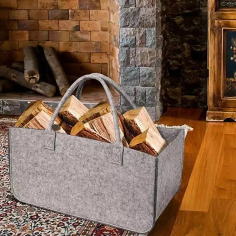 Kinpack Firewood Storage Basket Foldable Felt Fireplace Firewood Basket Log Bag Fireside Wood Carrier Holder Bag