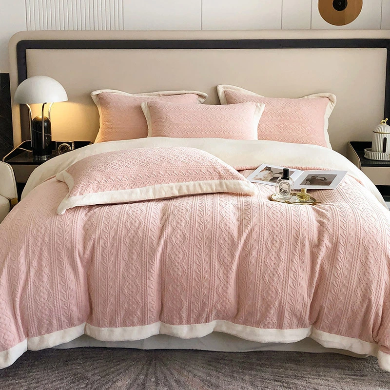 High-End Milk Velvet Four-Piece Flannel Bed Sheet and Duvet Set