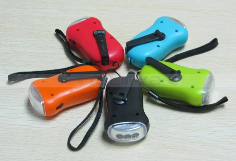 Colorful 3 LED Solar Rechargeable Hand Crank Torch Dynamo Emergency Flashlight (1211)