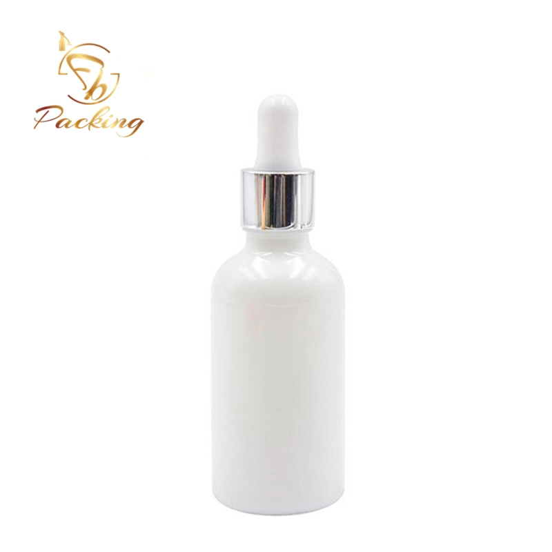 Manufacturer Cosmetic Essential Oil 10ml 15ml 30ml 50ml 100ml Porcelain White Glass Dropper Bottle with Silver Cap for Argan Oil