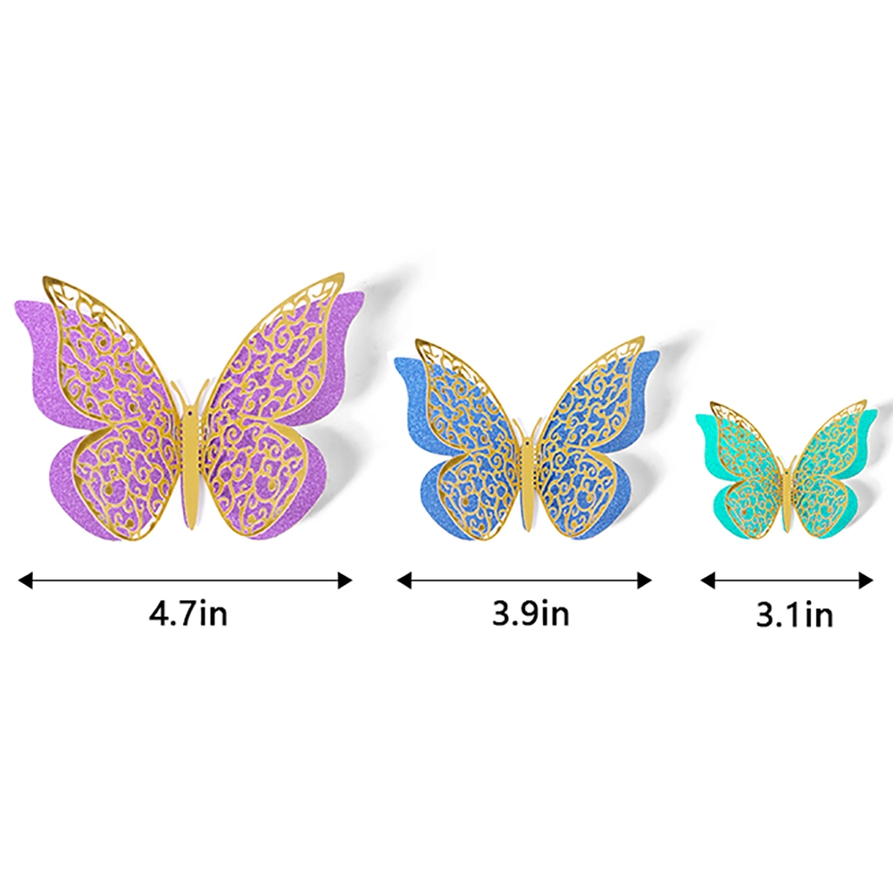 3D Oro Butterfly 24 PCS capas dobles decoración adhesivos para pared parte bebé boda Show Home Aula de la Guardería niños Dormitorio Baño Salón Decoración