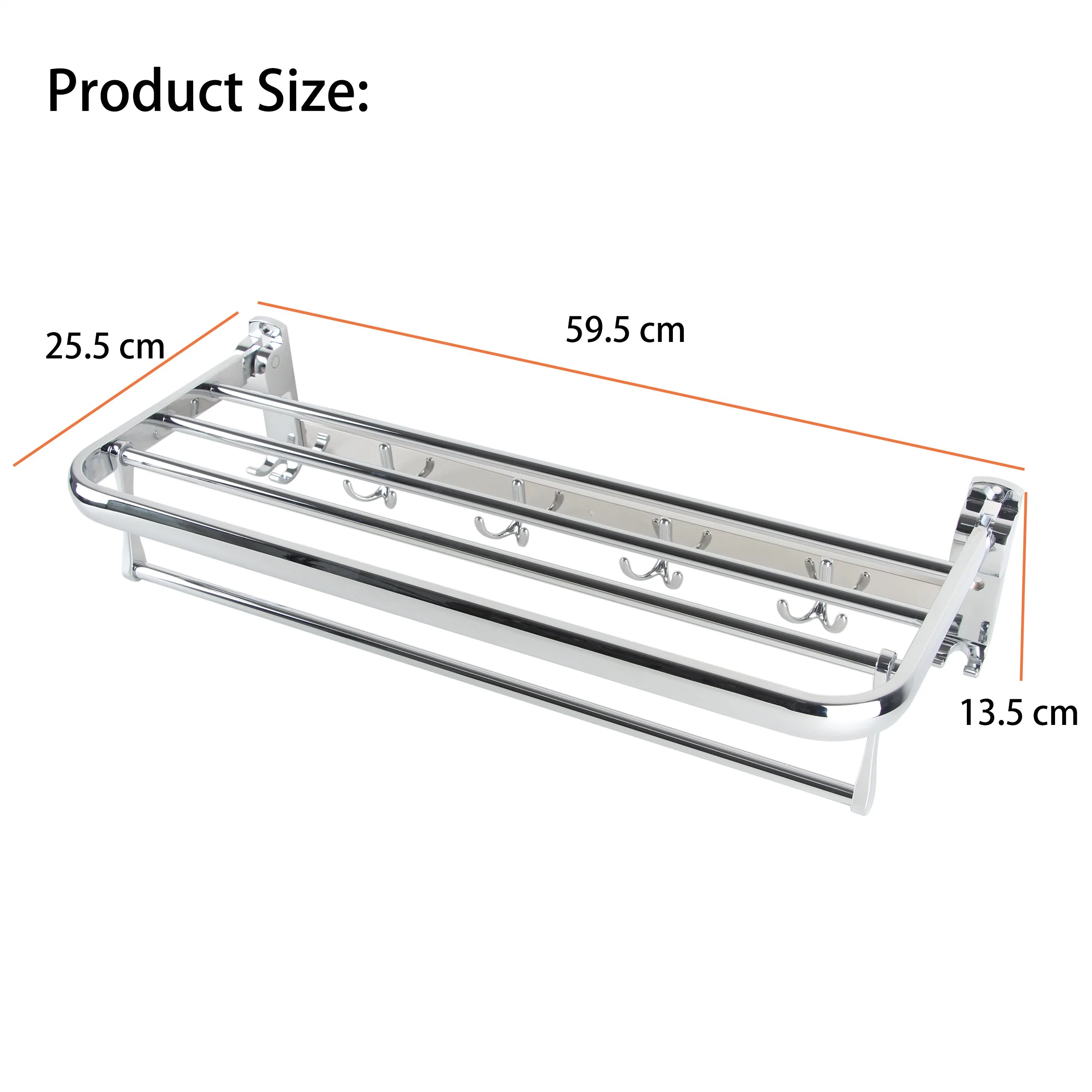 حامل منشفة قابل للطي لحامل الحمام المثبت على الحائط، مع خطاطيف للمناشف وقضبان منشفة قابلة للضبط، 304 حامل منشفة من الفولاذ المقاوم للصدأ، من الكروم