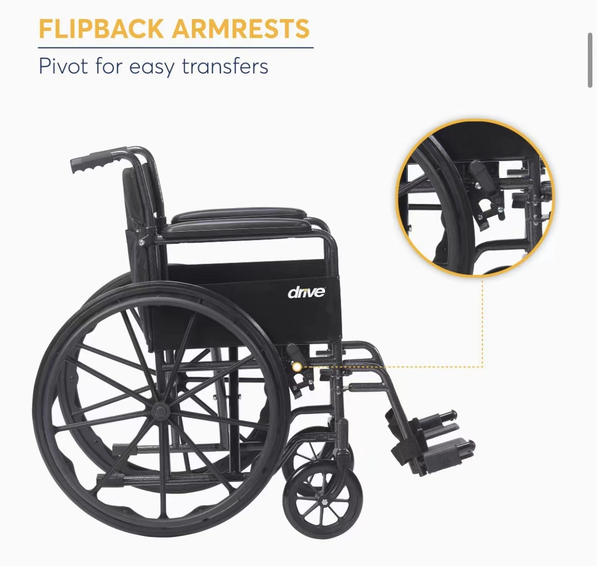 Folding Steel Powder Coated Frame Manual Wheelchair with CE