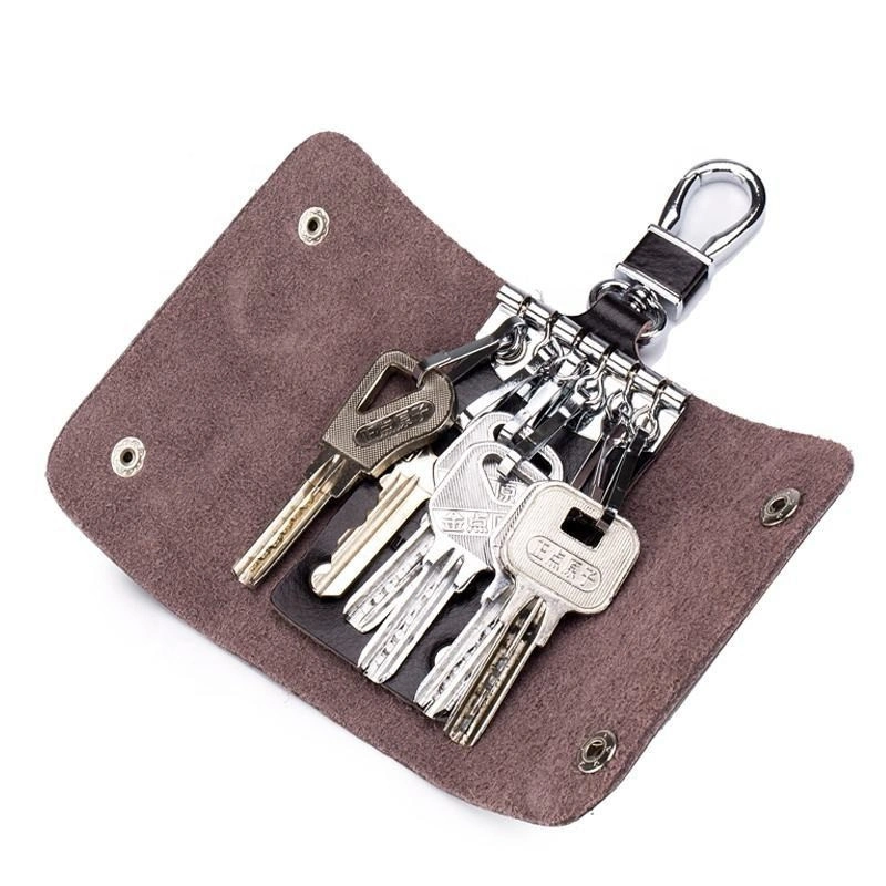 Cuero Cowhide Hombre Key Holder Wallet Vintage Zipper llavero para Llaves de coche