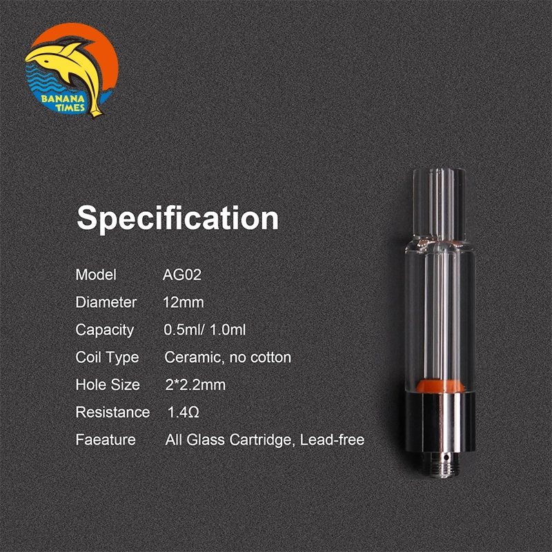 عربة التسوق US-Cotonless Glass Atomizer ذات المبيعات الساخنة بحجم 1 مل 2 مل بالنسبة لخرطوشة مؤشر ترابط الزيت السميك HHC من نوع Vape 510 المزودة بـ ملف خزفي كامل